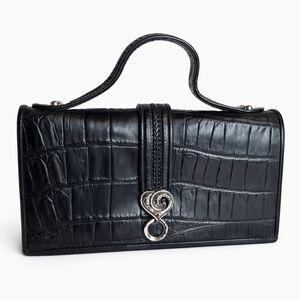 Brighton Vintage Purse Black Leather Embossed Croc Pattern 8x5"